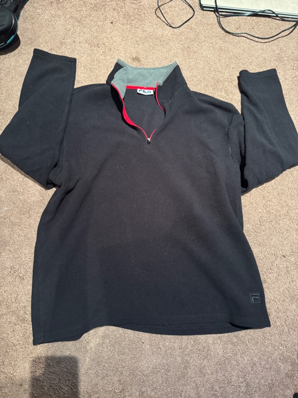 Fila Black Quarter-Zip Pullover with Red Trim and Gray Collar